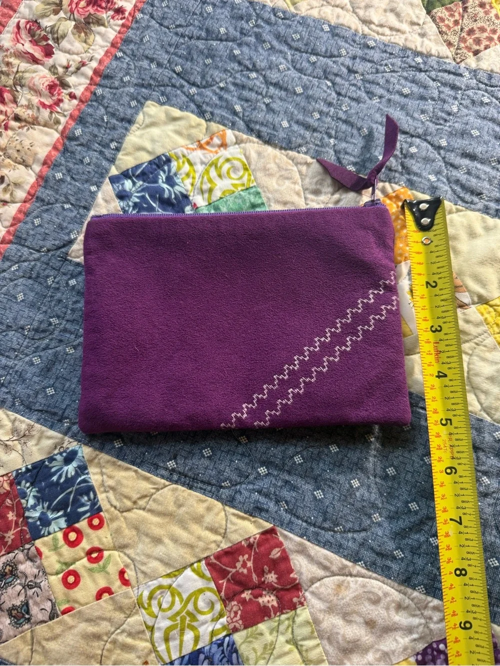 Vintage Purple Faux Suede Zipper Clutch Cosmetic Travel Pouch Bag